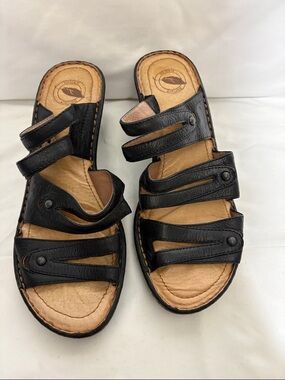 Nurture by Lamaze Black Leather Strap Slip on Sandals